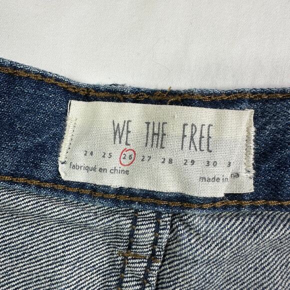 We the Free Denim Shorts Women 26 Blue Medium Wash Distressed Cut Off Button Fly - Picture 3 of 10